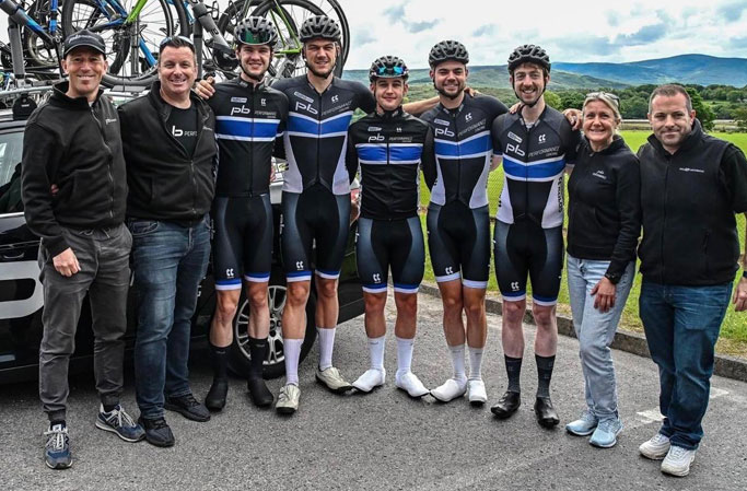 Team PB Performance Coaching before the start of Stage three of Rás Tailteann 2024.