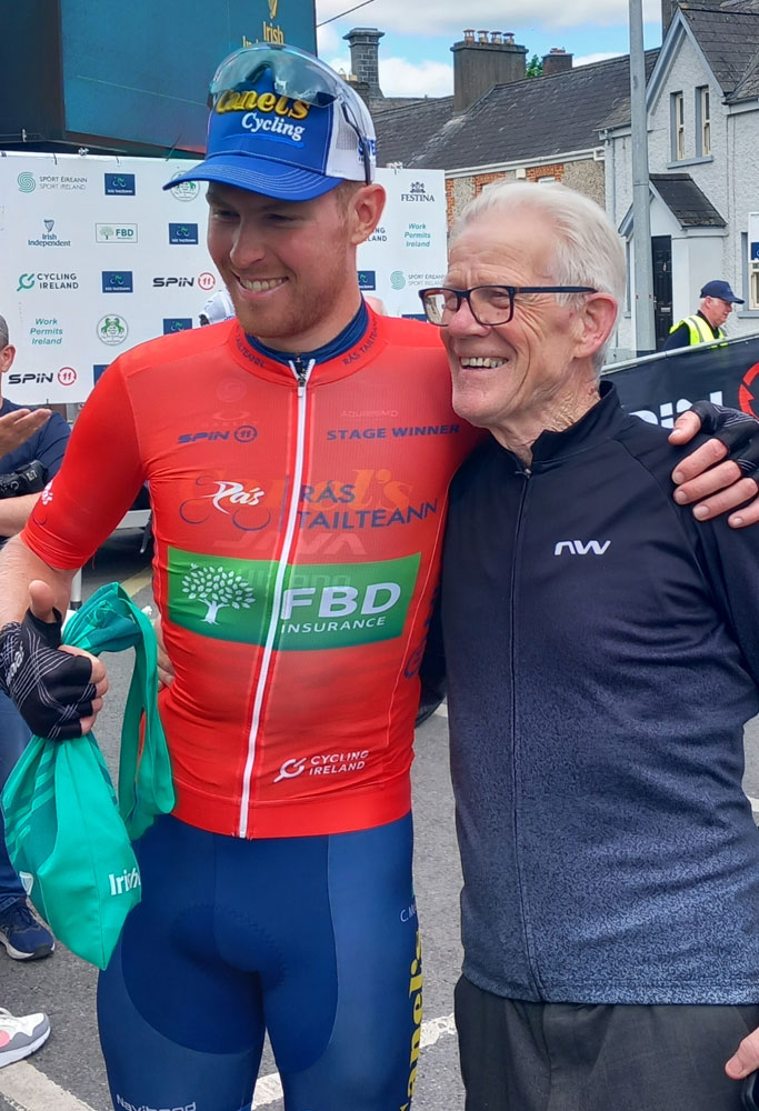 Cormac McGeough with Christy Enright, Man of the Rás in 1967, the last time the Rás was in Cahir.